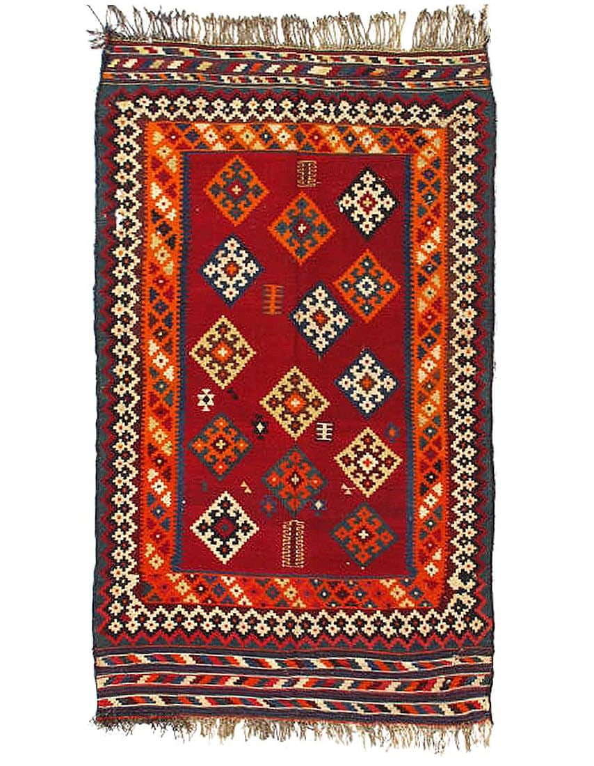 Red Vintage Persian Reversible Kilim Flat Weave 4'6'' X 7'11'': Red Vintage Persian Reversible Kilim Flat Weave 4'6'' X 7'11'' - 1980, Shiraz, Flatweave, Flat Weave, 300 -15022- 862.This item is part of our fine auction collection which includes many fine home acc