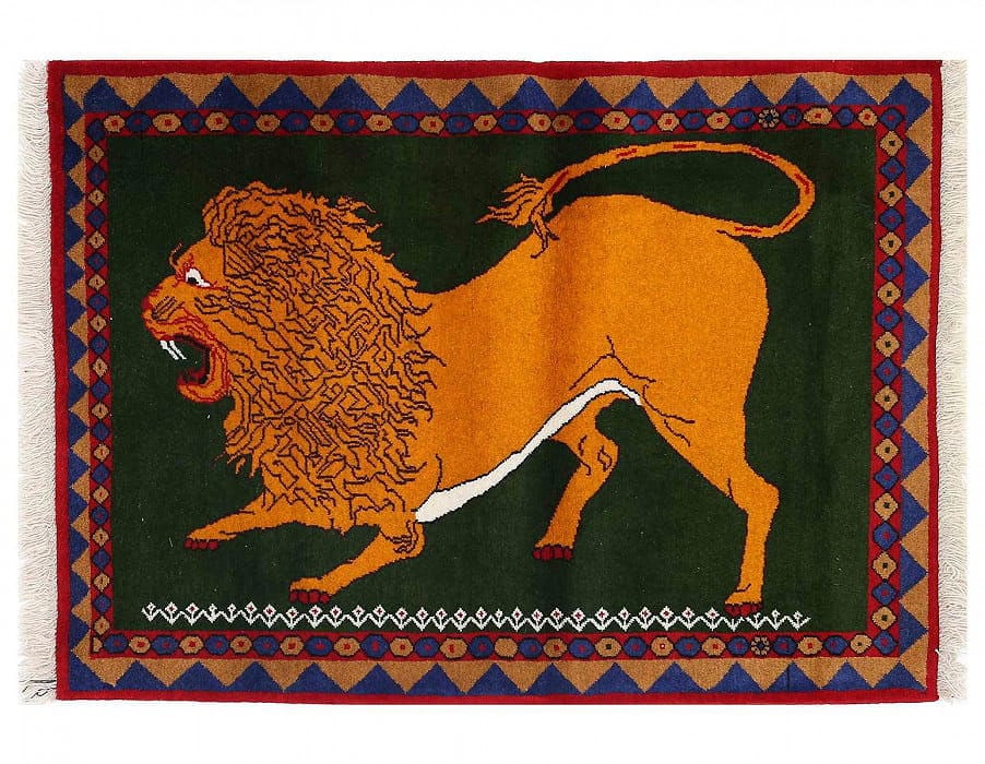 Animal Pictorial lion Hand Knotted 3'4"X 4'8": Animal Pictorial lion Hand Knotted 3'4"X 4'8" - NEW, Shiraz, Hand-Knotted, Lamb's Wool, 300 -D13826- 862.This item is part of our fine auction collection which includes many fine home accessories incl