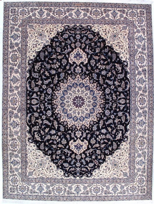 Navy Habibian Nain silk & wool 6L 10' X 13'.3'': Navy Habibian Nain silk & wool 6L 10' X 13'.3'' - New, Nain, Hand-Knotted, Wool & Silk, 300 -D08568- 862.This item is part of our fine auction collection which includes many fine home accessories incl