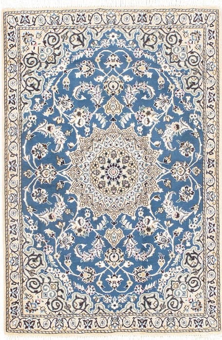 Light Blue Persain Nain silk & wool 2'7'' x4 '5'': Light Blue Persain Nain silk & wool 2'7'' x4 '5'' - New, Nain, Hand-Knotted, Wool & Silk, 300 -D08193- 862.This item is part of our fine auction collection which includes many fine home accessories in