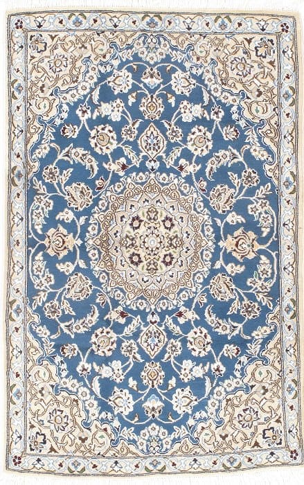 Light Blue Persian Nain 2'.11'' x 4'.7'': Light Blue Persian Nain 2'.11'' x 4'.7'' - New, Nain, Hand-Knotted, Wool & Silk, 300 -D08186- 862.This item is part of our fine auction collection which includes many fine home accessories including a