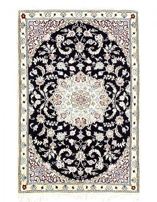 Navy Persian Nain silk & wool 2'.11 x 4'.6'': Navy Persian Nain silk & wool 2'.11 x 4'.6'' - New, Nain, Hand-Knotted, Wool & Silk, 300 -D08180- 862.This item is part of our fine auction collection which includes many fine home accessories includi