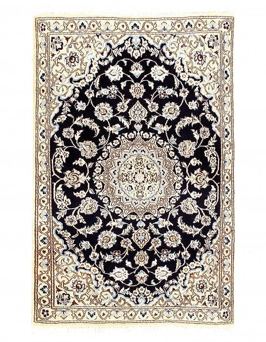 Navy Persian Nain silk & wool 2'11'' x 4'.6'': Navy Persian Nain silk & wool 2'11'' x 4'.6'' - New, Nain, Hand-Knotted, Wool & Silk, 300 -D08166- 862.This item is part of our fine auction collection which includes many fine home accessories includ