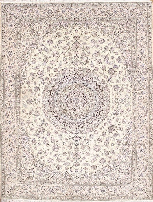 Ivory Persian Nain 6L silk & wool 10'.1'' x 13'.5'': Ivory Persian Nain 6L silk & wool 10'.1'' x 13'.5'' - , Nain, Hand-Knotted, Wool & Silk, 300 -D08077- 862.This item is part of our fine auction collection which includes many fine home accessories inc