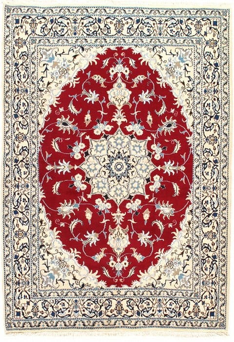 Red Persian Nain silk & wool 5'5'' X 7'9'': Red Persian Nain silk & wool 5'5'' X 7'9'' - New, Nain, Hand-Knotted, Wool & Silk, 300 -D07561- 862.This item is part of our fine auction collection which includes many fine home accessories including