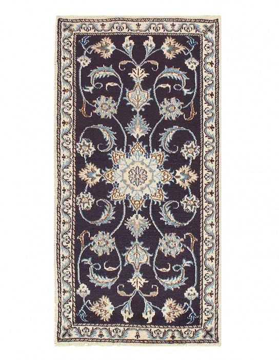Navy Persian Nain silk & wool 2'2'' X 4'6'': Navy Persian Nain silk & wool 2'2'' X 4'6'' - New, Nain, Hand-Knotted, Wool & Silk, 300 -D07353- 862.This item is part of our fine auction collection which includes many fine home accessories includin