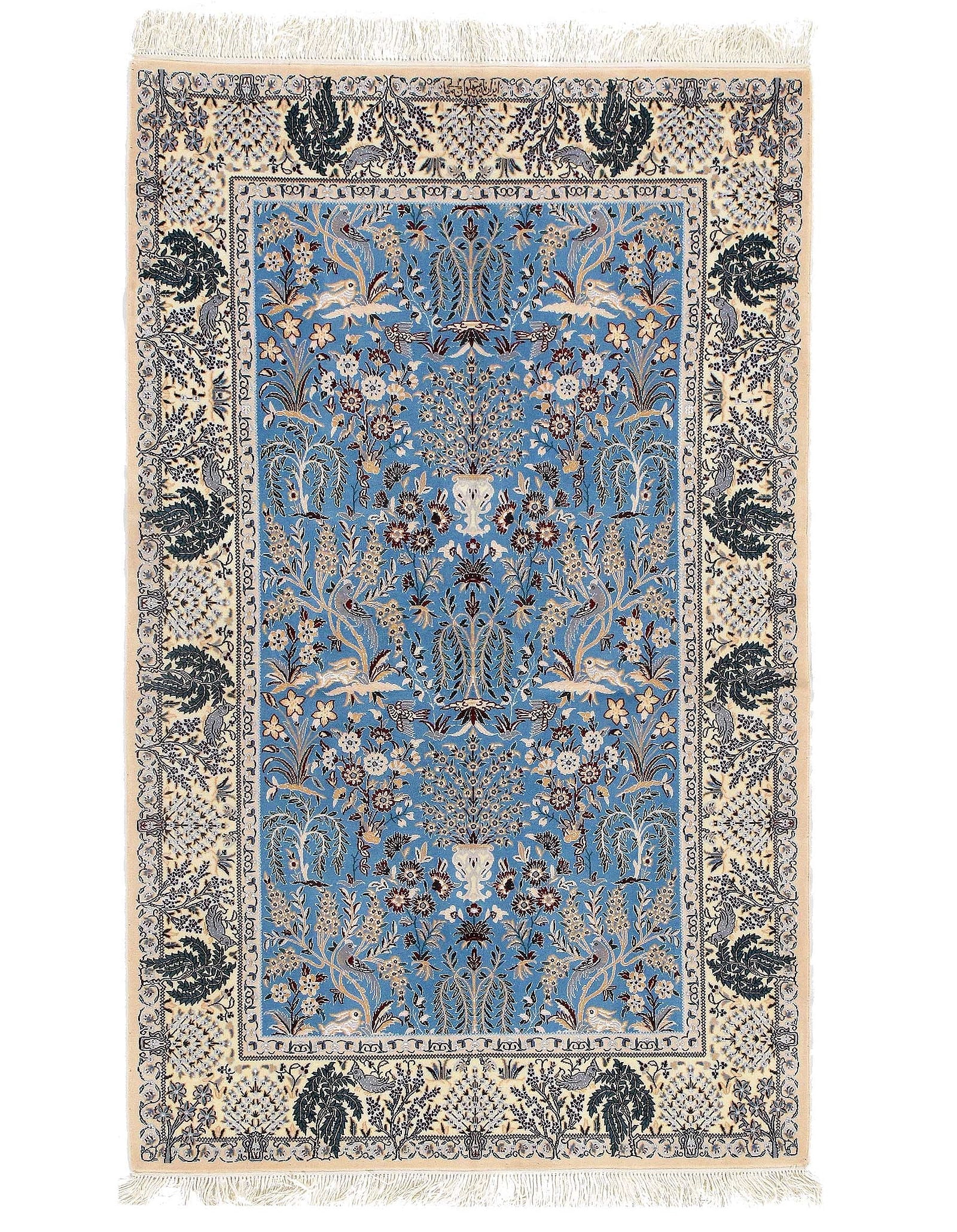 Light Blue Persian Nain silk & wool 6 LA 3'9'' X 6': Light Blue Persian Nain silk & wool 6 LA 3'9'' X 6' - New, Nain, Hand-Knotted, Wool & Silk, 300 -D09594- 862.This item is part of our fine auction collection which includes many fine home accessories 