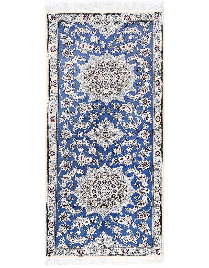 Light Blue Persian Hand knotted Silk & wool Nain Runner 2'9'' X 6'4'': Light Blue Persian Hand knotted Silk & wool Nain Runner 2'9'' X 6'4'' - New, Nain, Hand-Knotted, Wool & Silk, 300 -D13530- 862.This item is part of our fine auction collection which includes many fine