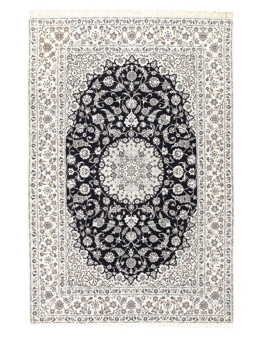 Navy Blue Fine hand Knotted Persian silk & wool Nain 6'7'' X 9'11: Navy Blue Fine hand Knotted Persian silk & wool Nain 6'7'' X 9'11 - New, Nain, Hand-Knotted, Wool & Silk, 300 -D03623- 862.This item is part of our fine auction collection which includes many fine hom