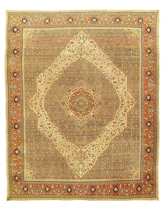 Ivory Persian Antique Tabriz Haji Jalili 10'x13': Ivory Persian Antique Tabriz Haji Jalili 10'x13' - circa 1880, Tabriz Hadji Jalili, Hand-Knotted, Lamb's Wool, 300 -D14571- 862.This item is part of our fine auction collection which includes many