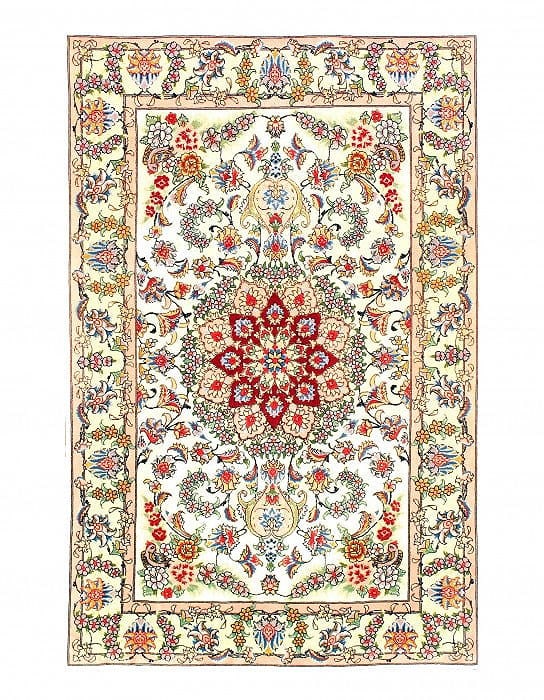 Ivory Persian Tabriz silk & wool 3'4" X 5': Ivory Persian Tabriz silk & wool 3'4" X 5' - New, Tabriz, Hand-Knotted, Wool & Silk, 300 -D09699- 862.This item is part of our fine auction collection which includes many fine home accessories