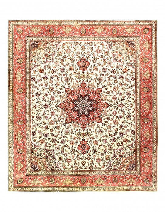 Ivory Persian Tabriz silk & wool 8 ' X 10': Ivory Persian Tabriz silk & wool 8 ' X 10' - New, Tabriz, Hand-Knotted, Wool & Silk, 300 -D09506- 862.This item is part of our fine auction collection which includes many fine home accessories includi