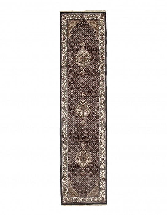 Black Tabriz design Runner 2'5" X 10'3": Black Tabriz design Runner 2'5" X 10'3" - New, Tabriz, Hand-Knotted, Wool & Silk, 300 -D09315- 862.This item is part of our fine auction collection which includes many fine home accessories including 