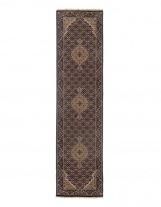 Black Tabriz Runner 2'5" X 10': Black Tabriz Runner 2'5" X 10' - New, Tabriz, Hand-Knotted, Wool & Silk, 300 -D09314- 862.This item is part of our fine auction collection which includes many fine home accessories including antique r