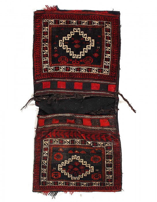 Vintage Persian Hand Knotted Shiraz saddle bag 2'2"X 5': Vintage Persian Hand Knotted Shiraz saddle bag 2'2"X 5' - CIRCA 1940, Shiraz, Hand-Knotted, Lamb's Wool, 300 -16883- 862.This item is part of our fine auction collection which includes many fine home