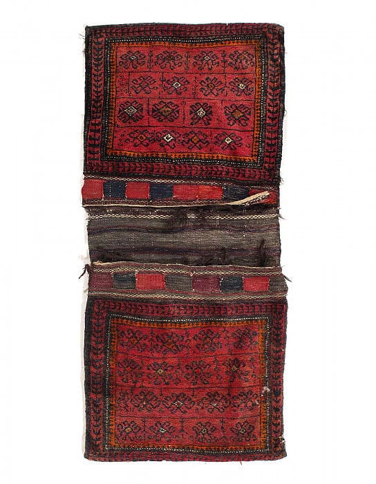 Vintage Persian Hand Knotted Shiraz saddle bag 2'1"X 5': Vintage Persian Hand Knotted Shiraz saddle bag 2'1"X 5' - CIRCA 1940, Shiraz, Hand-Knotted, Lamb's Wool, 300 -53194- 862.This item is part of our fine auction collection which includes many fine home