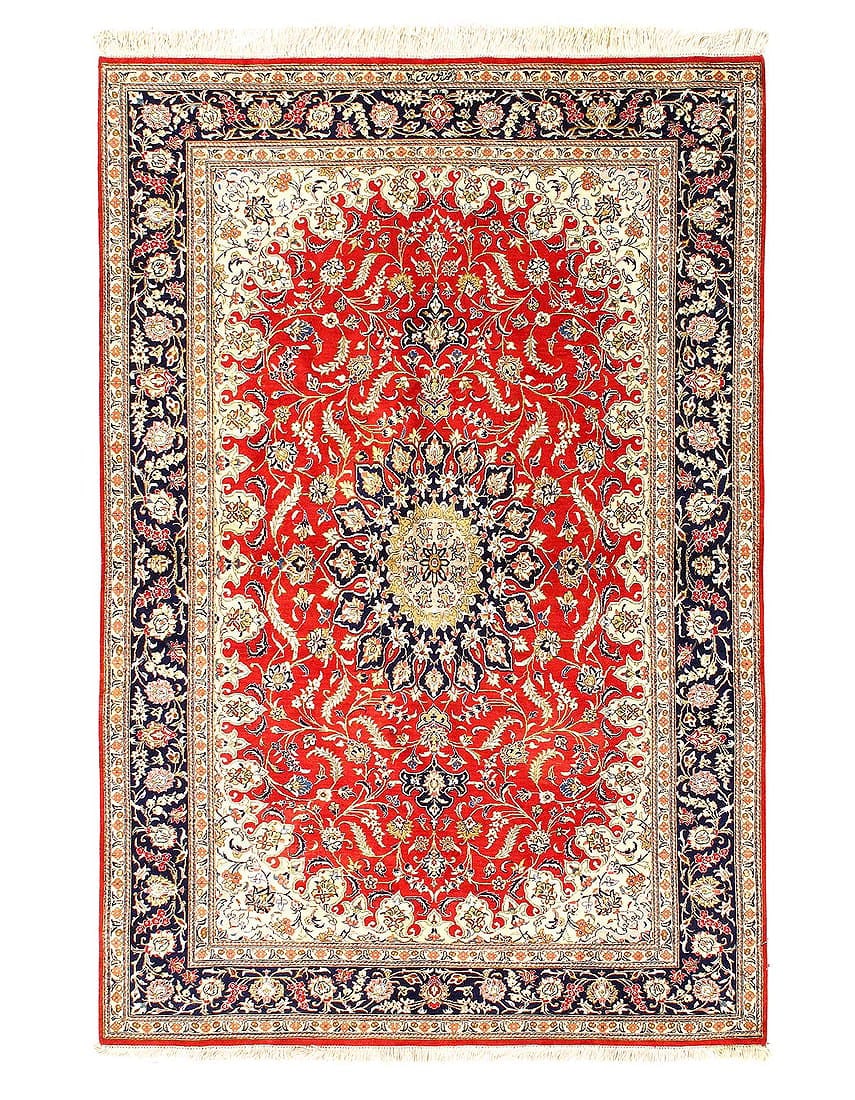 Fine Hand Knotted Pure silk Qum rug 4'3'' X 6'5'': Fine Hand Knotted Pure silk Qum rug 4'3'' X 6'5'' - New, Qum, Hand-Knotted, Pure Silk, 300 -D10868- 862.This item is part of our fine auction collection which includes many fine home accessories inclu