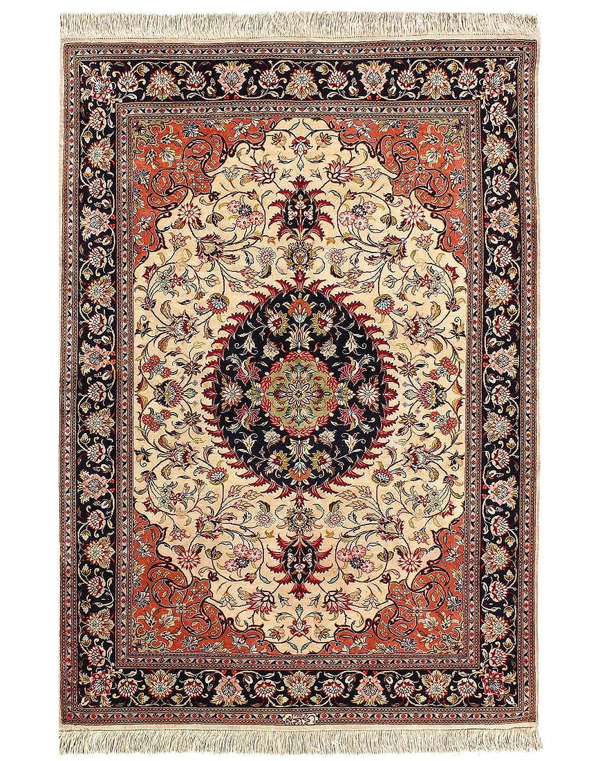 Fine Hand Knotted Pure silk Persian Qum 3'4'' X 4'11'': Fine Hand Knotted Pure silk Persian Qum 3'4'' X 4'11'' - 2010, Qum, Hand-Knotted, Pure Silk, 300 -D12404- 862.This item is part of our fine auction collection which includes many fine home accessories