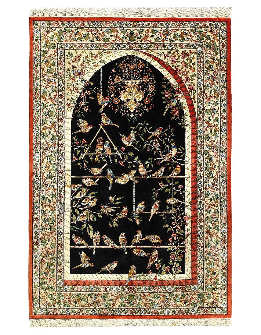 Fine Hand Knotted Pure silk Qum rug 3'4'' X 5'1'': Fine Hand Knotted Pure silk Qum rug 3'4'' X 5'1'' - New, Qum, Hand-Knotted, Pure Silk, 300 -D12301- 862.This item is part of our fine auction collection which includes many fine home accessories inclu