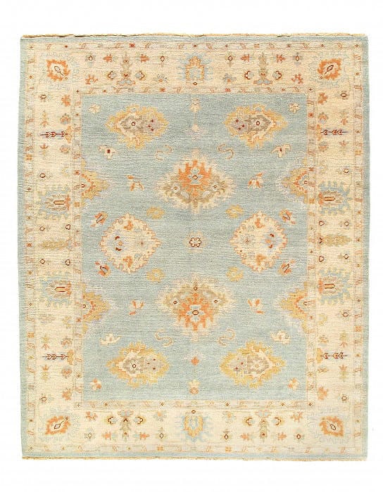 Light Blue Fine hand knotted Oushak rug 8'3'' X 9'11'': Light Blue Fine hand knotted Oushak rug 8'3'' X 9'11'' - New, Oushak, Hand-Knotted, Lamb's Wool, 300 -D14351- 862.This item is part of our fine auction collection which includes many fine home accesso