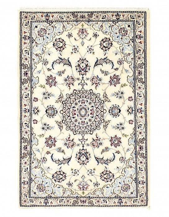 Ivory Fine Hand Knotted Persian Silk & wool Nain 6 LA 2'2'' X 3'2'': Ivory Fine Hand Knotted Persian Silk & wool Nain 6 LA 2'2'' X 3'2'' - New, Nain, Hand-Knotted, Wool & Silk, 300 -D11541- 862.This item is part of our fine auction collection which includes many fine h