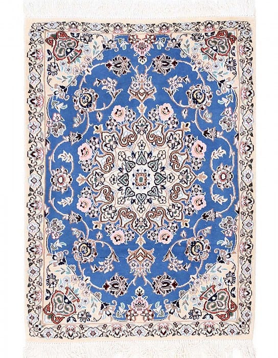Blue Fine Hand Knotted Persian Silk & wool Nain 2'3"X 3'3": Blue Fine Hand Knotted Persian Silk & wool Nain 2'3"X 3'3" - NEW, Nain, Hand-Knotted, Wool & Silk, 300 -D13601- 862.This item is part of our fine auction collection which includes many fine home acces