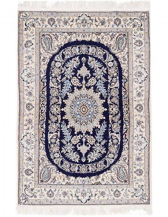 Navy Color Hand knotted Persian silk & wool Nain 3'4"X 4'11": Navy Color Hand knotted Persian silk & wool Nain 3'4"X 4'11" - NEW, Nain, Hand-Knotted, Wool & Silk, 300 -D13606- 862.This item is part of our fine auction collection which includes many fine home acc