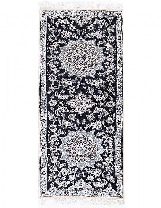 Navy Blue Fine Hand knotted Silk & wool Nain Runner 2'9"X 6'6": Navy Blue Fine Hand knotted Silk & wool Nain Runner 2'9"X 6'6" - NEW, Nain, Hand-Knotted, Wool & Silk, 300 -D13725- 862.This item is part of our fine auction collection which includes many fine home a