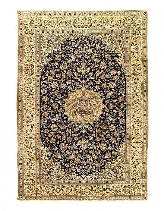 Navy Persian Nain silk & wool 9'3"X 13'6": Navy Persian Nain silk & wool 9'3"X 13'6" - CIRCA 1990, Nain, Hand-Tufted, Wool & Silk, 300 -D15018- 862.This item is part of our fine auction collection which includes many fine home accessories incl