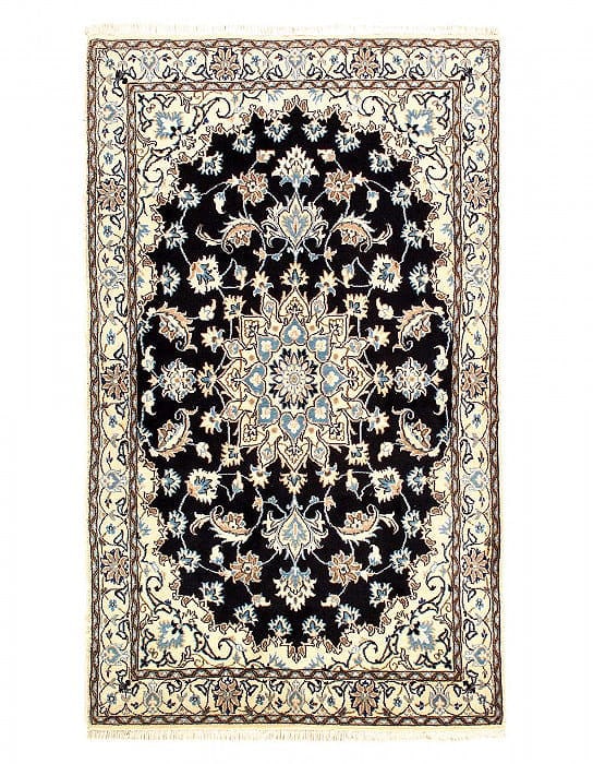 Navy blue fine hand knotted persian silk & wool Nain 3'9"x6'9": Navy blue fine hand knotted persian silk & wool Nain 3'9"x6'9" - New, Nain, Hand-Knotted, Wool & Silk, 300 -D07257- 862.This item is part of our fine auction collection which includes many fine home a