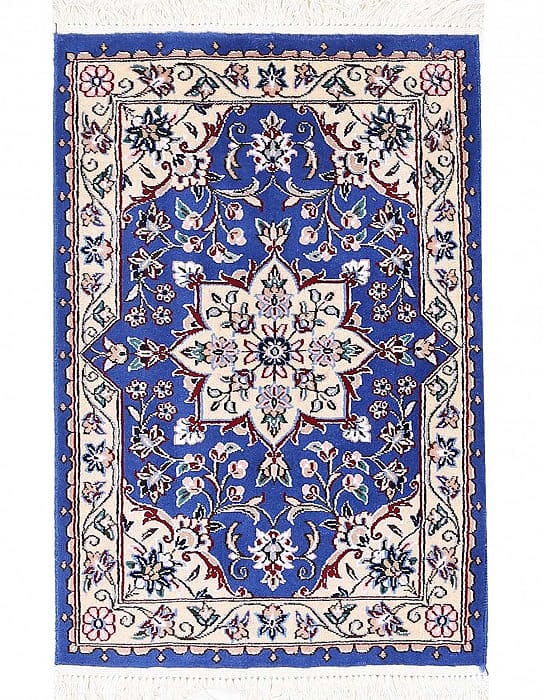 Blue Fine Hand Knotted Persian Silk & wool Nain 1'7"'X 2'7': Blue Fine Hand Knotted Persian Silk & wool Nain 1'7"'X 2'7' - NEW, Nain, Hand-Knotted, Wool & Silk, 300 -D13722- 862.This item is part of our fine auction collection which includes many fine home acce