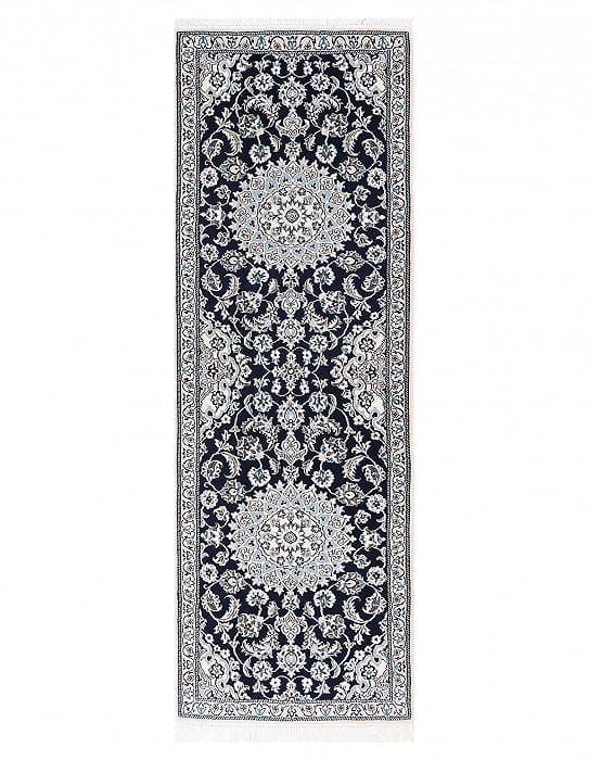 Navy Blue Fine Hand Knotted Persian Silk & wool Nain 2'X 6'5": Navy Blue Fine Hand Knotted Persian Silk & wool Nain 2'X 6'5" - NEW, Nain, Hand-Knotted, Wool & Silk, 300 -D13695- 862.This item is part of our fine auction collection which includes many fine home ac
