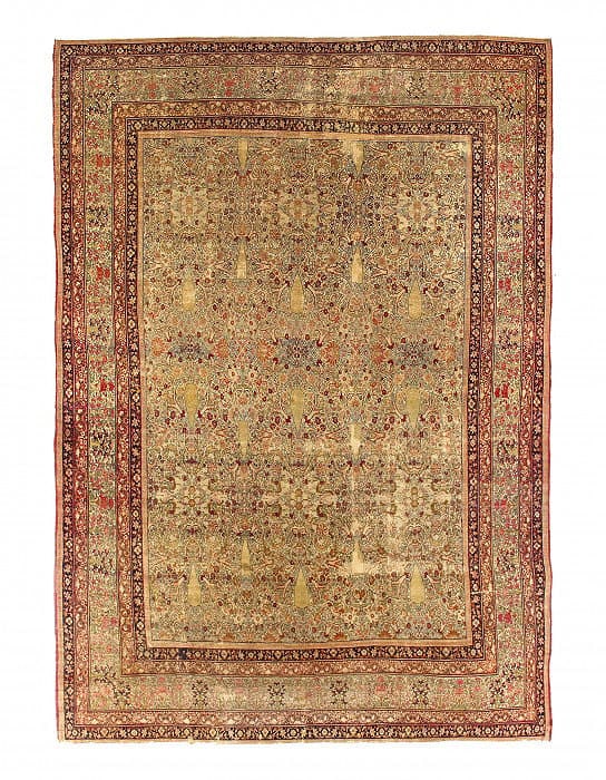 Antique Beige Fine Hand Knotted Persian Kermanshah Rug 11'1"x 16': Antique Beige Fine Hand Knotted Persian Kermanshah Rug 11'1"x 16' - circa 1880, Kermanshah, Hand-Knotted, Lamb's Wool, 300 -D14601- 862.This item is part of our fine auction collection which includes 