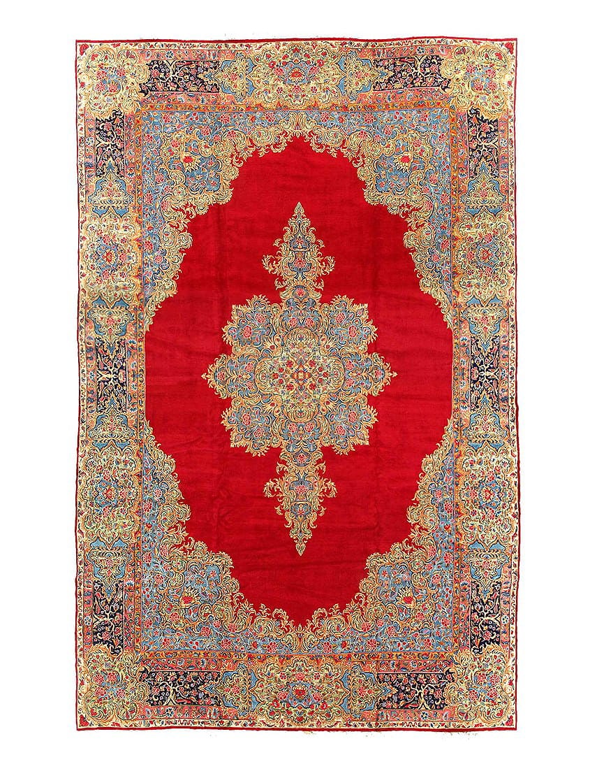 Red Persian Kerman 13' X 19': Red Persian Kerman 13' X 19' - CIRCA 1960, kerman, Hand-Knotted, Lamb's Wool, 300 -D15264- 862.This item is part of our fine auction collection which includes many fine home accessories including anti