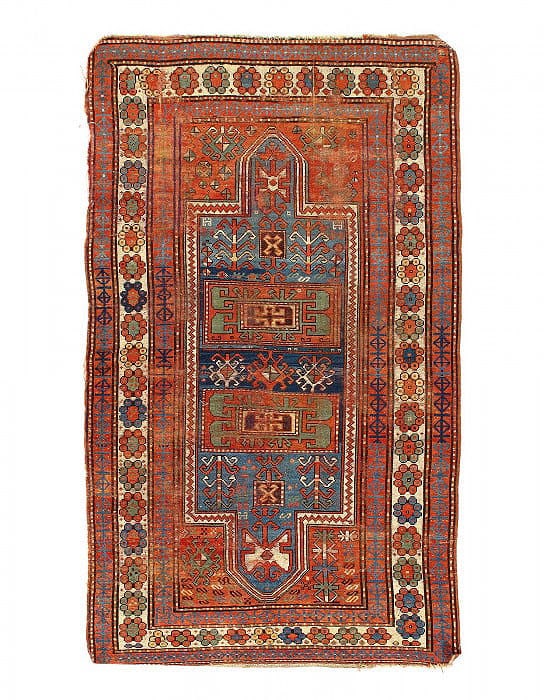 ANTIQUE CAUCASIAN TRIBAL KAZAK RUG 4' X 7'4'': ANTIQUE CAUCASIAN TRIBAL KAZAK RUG 4' X 7'4'' - 1900, Kazak, Hand-Knotted, Lamb's Wool, 300 -D14333- 862.This item is part of our fine auction collection which includes many fine home accessories incl