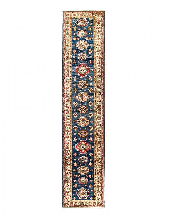Navy Blue Super Kazak Lamb's Wool Runner 2'8" X 13'3": Navy Blue Super Kazak Lamb's Wool Runner 2'8" X 13'3" - New, Kazak, Hand-Knotted, Lamb's Wool, 300 -D12670- 862.This item is part of our fine auction collection which includes many fine home accessori