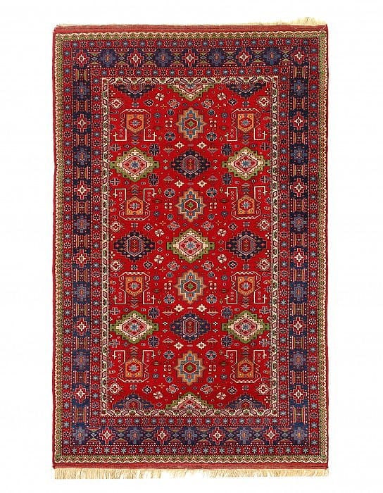 Red Color Fine Hand Knotted antique Turkish Kazak 4'1'' X 6'6'': Red Color Fine Hand Knotted antique Turkish Kazak 4'1'' X 6'6'' - Circa 1920, Kazak, Hand-Knotted, Lamb's Wool, 300 -D11677- 862.This item is part of our fine auction collection which includes many fi