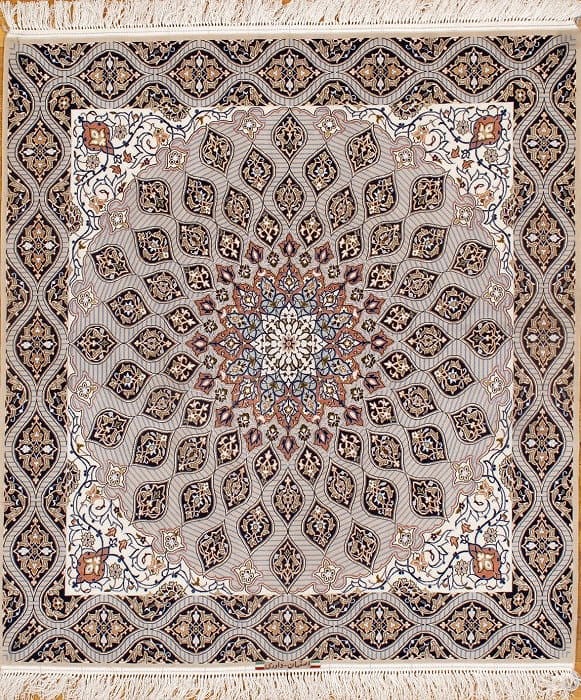 Gray Persain Isfahan silk & wool 4' 11'' X 5' 6'': Gray Persain Isfahan silk & wool 4' 11'' X 5' 6'' - New, Isfahan, Hand-Knotted, Wool & Silk, 300 -D05192- 862.This item is part of our fine auction collection which includes many fine home accessories