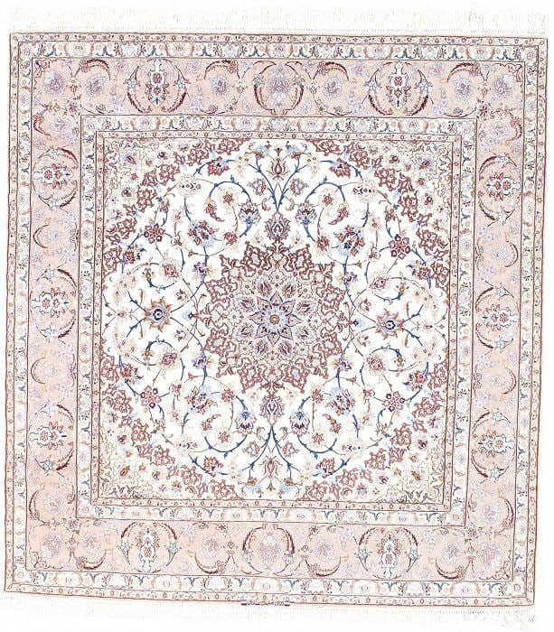 Ivory Isfahan Hand-Knotted Silk & Korker 7' X 7': Ivory Isfahan Hand-Knotted Silk & Korker 7' X 7' - New, Isfahan, Hand-Knotted, Wool & Silk, 300 -D08560- 862.This item is part of our fine auction collection which includes many fine home accessories 