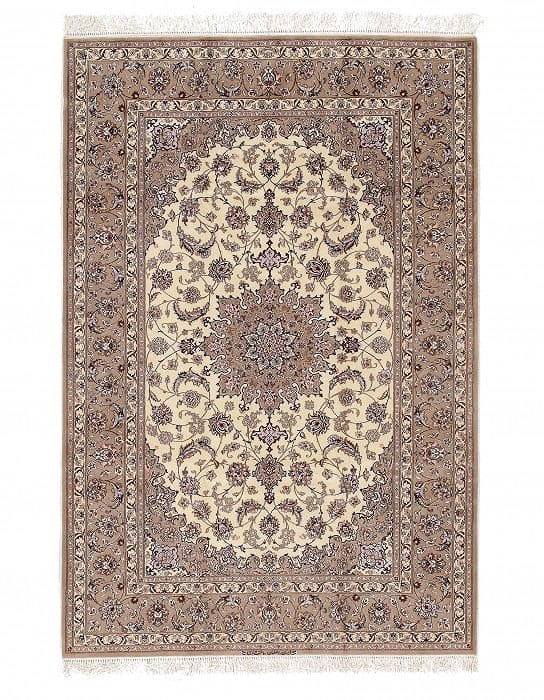 Ivory Isfahan Korker Wool & Silk 5'3"x7'11": Ivory Isfahan Korker Wool & Silk 5'3"x7'11" - New, Isfahan, Hand-Knotted, Wool & Silk, 300 -D09533- 862.This item is part of our fine auction collection which includes many fine home accessories inclu