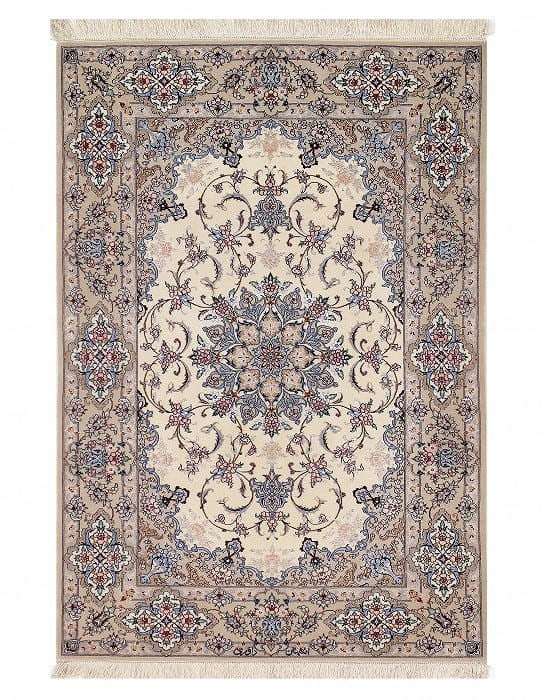Ivory Persian Isfahan silk $ wool 3'7" X 5'3": Ivory Persian Isfahan silk $ wool 3'7" X 5'3" - New, Isfahan, Hand-Knotted, Wool & Silk, 300 -D09676- 862.This item is part of our fine auction collection which includes many fine home accessories inc