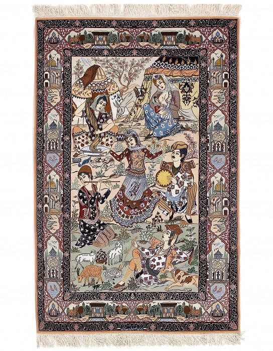 Ivory Persian Isfahan 3'6" X 6': Ivory Persian Isfahan 3'6" X 6' - New, Isfahan, Hand-Knotted, Wool & Silk, 300 -D09673- 862.This item is part of our fine auction collection which includes many fine home accessories including antique