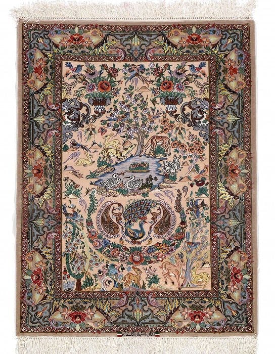 Bige Persia Isfahan silk & wool 3'6" X 4'7": Bige Persia Isfahan silk & wool 3'6" X 4'7" - New, Isfahan, Hand-Knotted, Wool & Silk, 300 -D09659- 862.This item is part of our fine auction collection which includes many fine home accessories inclu