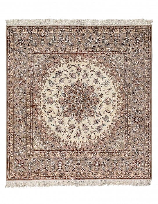 Ivory Fine Isfahan silk & wool 6'6" X 6'6": Ivory Fine Isfahan silk & wool 6'6" X 6'6" - New, Isfahan, Hand-Knotted, Wool & Silk, 300 -D09646- 862.This item is part of our fine auction collection which includes many fine home accessories includ