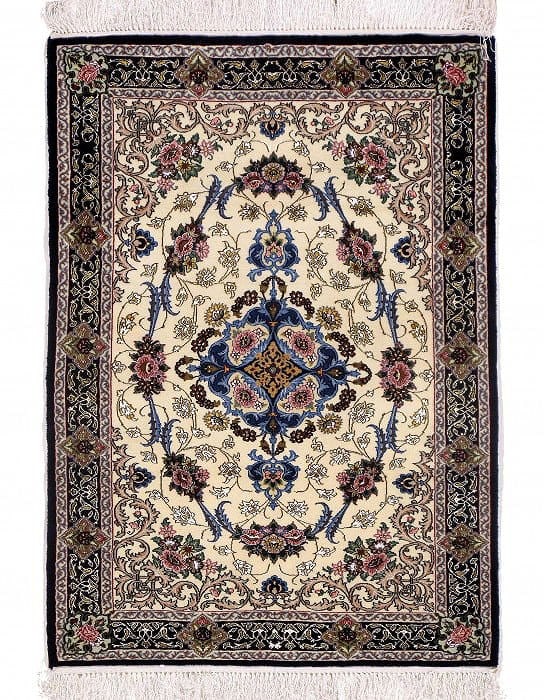 Ivory Persian silk & wool Isfahan 3'2" X 4'4": Ivory Persian silk & wool Isfahan 3'2" X 4'4" - New, Isfahan, Hand-Knotted, Wool & Silk, 300 -D09644- 862.This item is part of our fine auction collection which includes many fine home accessories inc