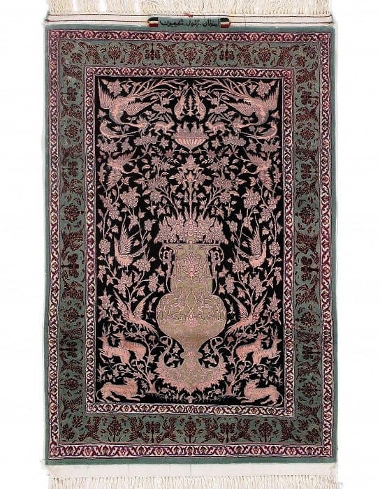 Black Persian Isfahan Silk & wool 2'8" X 4': Black Persian Isfahan Silk & wool 2'8" X 4' - New, Isfahan, Hand-Knotted, Wool & Silk, 300 -D09635- 862.This item is part of our fine auction collection which includes many fine home accessories inclu