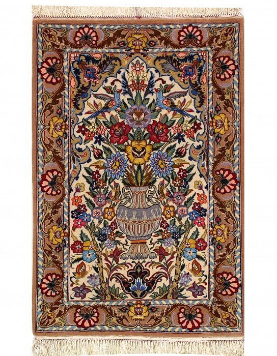 Beige Color Fine hand knotted Persian silk & wool Isfahan 2'4'' X 3'7'': Beige Color Fine hand knotted Persian silk & wool Isfahan 2'4'' X 3'7'' - New, Isfahan, Hand-Knotted, Wool & Silk, 300 -D03085- 862.This item is part of our fine auction collection which includes many