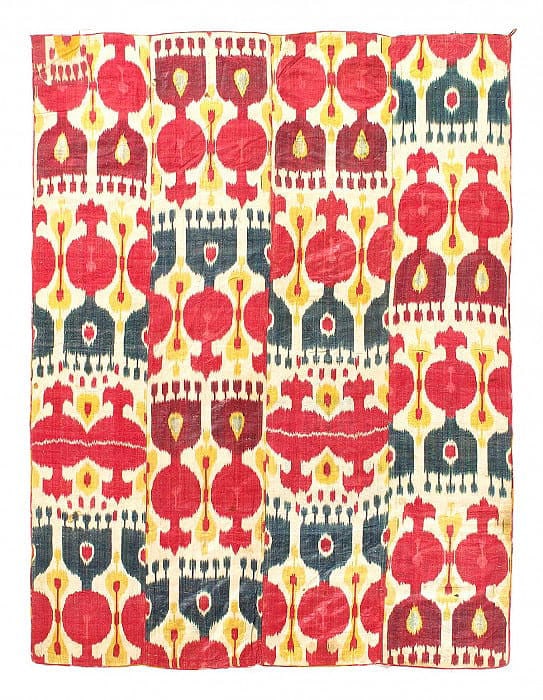 Artistic Antique Silk Uzbek Ikat 19th Century Embroidery 5'2"x 7': Artistic Antique Silk Uzbek Ikat 19th Century Embroidery 5'2"x 7' - Circa 1900, Ikat, Hand-Woven, Pure Silk, 300 -D14317- 862.This item is part of our fine auction collection which includes many fine 