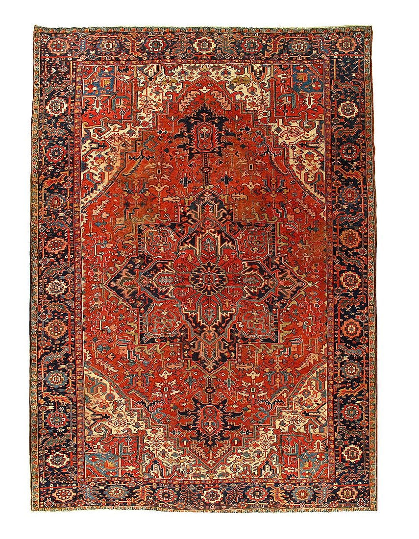 Persian Hand Knotted Vintage Heriz 10'X 13'5": Persian Hand Knotted Vintage Heriz 10'X 13'5" - CIRCA 1920, Heriz, Hand-Knotted, Lamb's Wool, 300 -D15262- 862.This item is part of our fine auction collection which includes many fine home accessorie