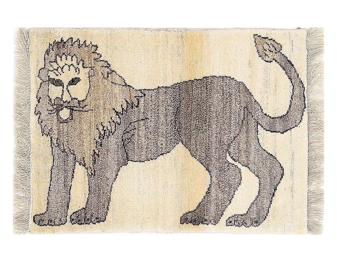 Handmade Persian Gabbeh Pictorial Lion Accent 2'1"X 3': Handmade Persian Gabbeh Pictorial Lion Accent 2'1"X 3' - NEW, Gabbeh, Hand-Knotted, Lamb's Wool, 300 -D13572- 862.This item is part of our fine auction collection which includes many fine home accesso